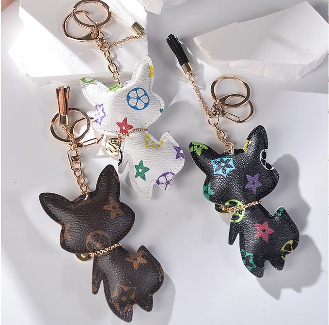 Fox Keychains Key Rings Keychains for Women, Cute Brown Flower PU Leather Car Keyrings, Fashion Design Bag Chains Jewelry Accessories, Animal Pendants Gift