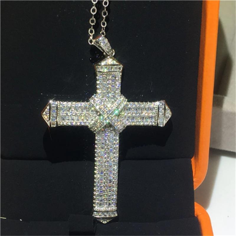 Pendentif croix longue de luxe AAAAA cz argent couleur fête mariage croix pendentif necalace pour femmes hommes bijoux Vintage