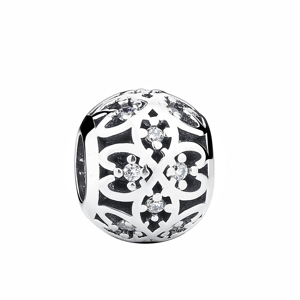 Pandora-925 Sterling Silver Dangle Charms Fashion Geometric Hollow Out Silver Beads Ornament調整可能なプルブレスレットビーズ、無料のパンドラボックス購入時