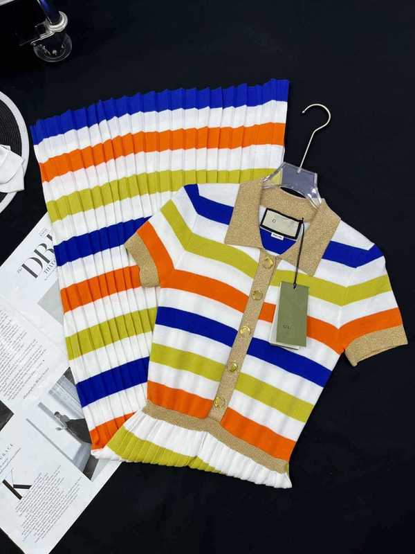 Basic & Casual Dresses designer 23 Summer New Commuter Versatile Simple Fashion Stripe Contrast Polo Knit Dress WCZF