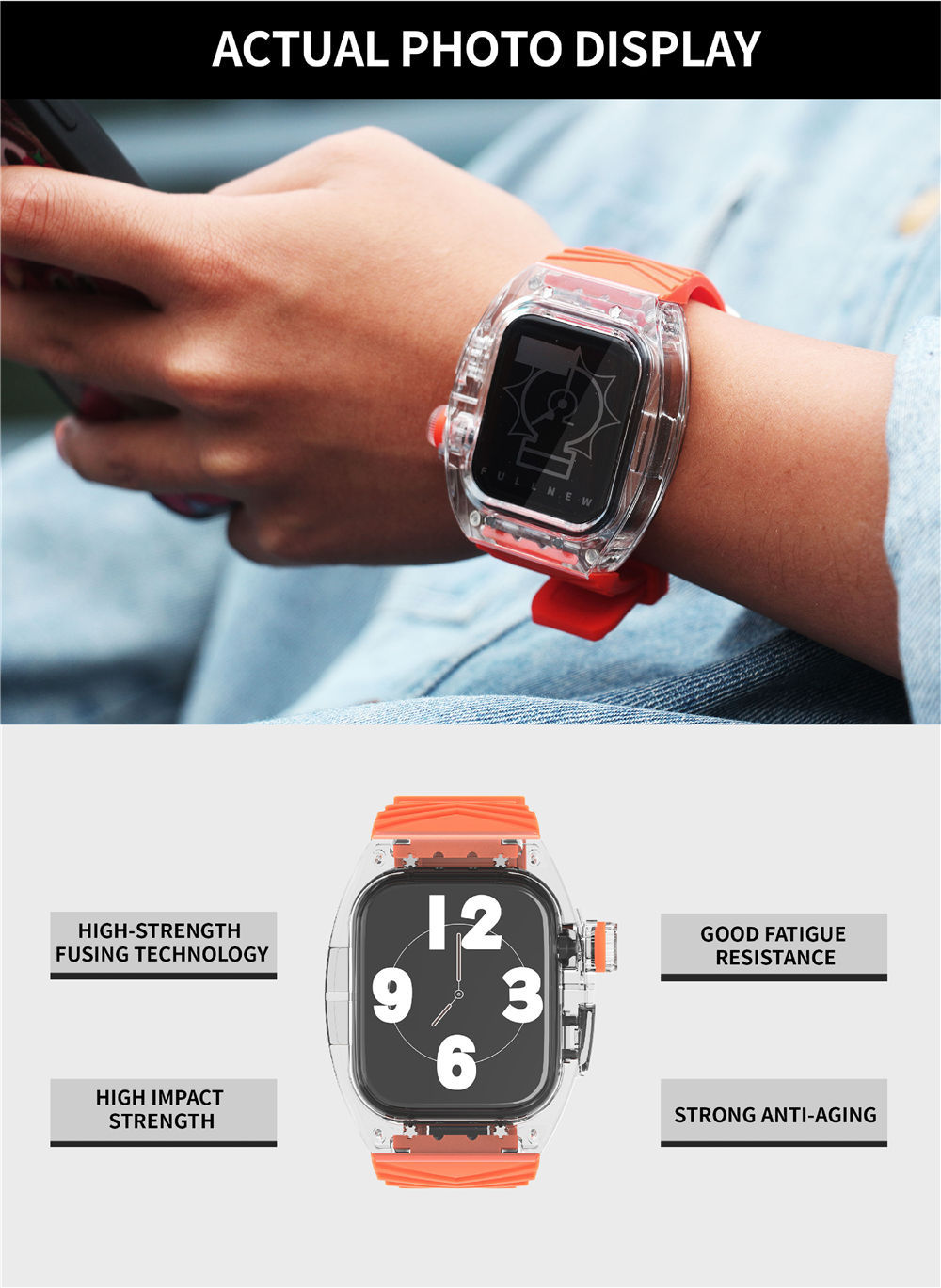 AP Apple Watch Series 8 7 6 5 SE 나비 버클 실리콘 밴드 44mm 45mm 용 AP 모드 키트 투명 케이스