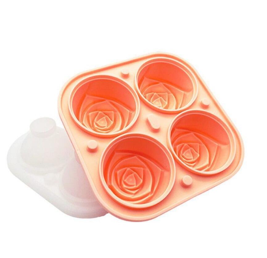 3D Rose Ice Molds 2.5 Inch, Large Ice Cube Trays, Make 4 Giant Cute Flower Shape Ice, Silicone Rubber Fun Big Ice Ball Maker