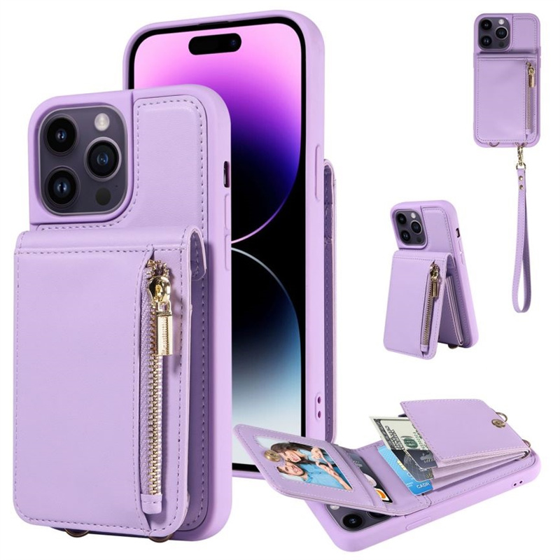 Rits portemonnee standaard telefoonhoesje met kaartsleuven voor iphone 14 pro max 13 mini 12 11 pro max xr xs 6 7 8 se samsung s23 ultra s22 plus pu lederen schokbestendige achterkant