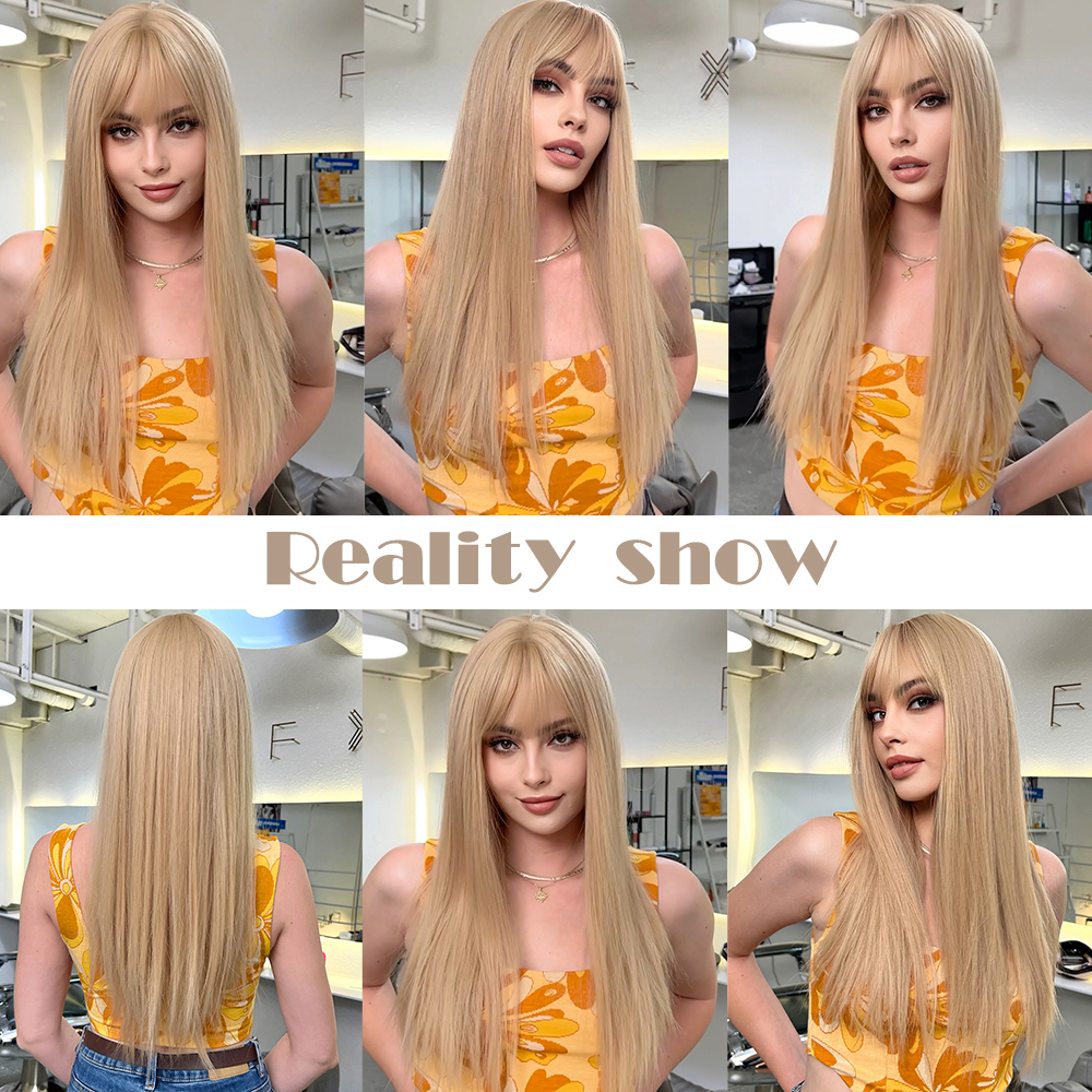 Blonde légère longue perruque synthétique droite Cosplay Hair Wig With Bangs Party Daily Heat résistant à Womenfactory Direct
