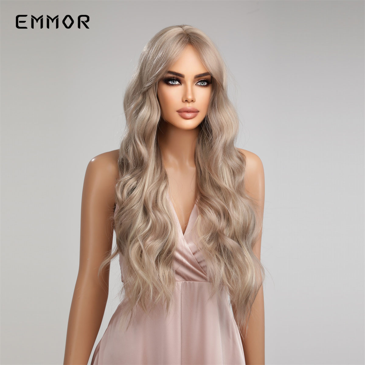 Synthetic Light Brown Wigs Long Wavy Wig for Women with Bangs Party Daily Cosplay Lolita Heat Resistant Fibre Hair Wigsfactor