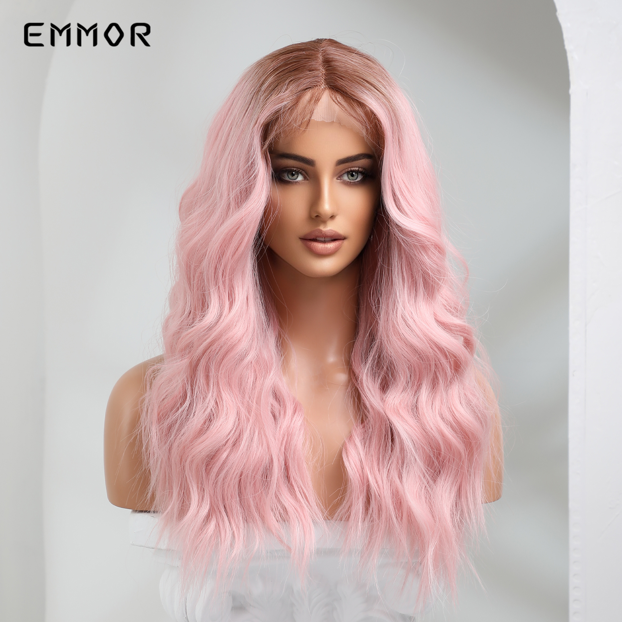 Ombre till brun rosa mellersta delen vågig spets peruk mode naturligt hår peruk för kvinnor dagliga wigsfactory direkt
