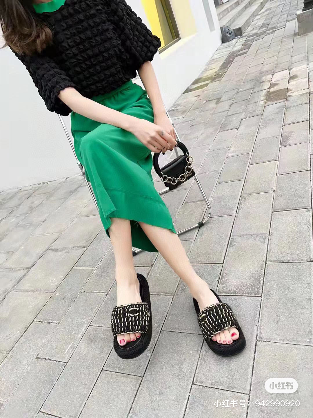 2023ss summer women's slippers designer high-end original LOGO the same flat sandals color woven chain trendy fashion