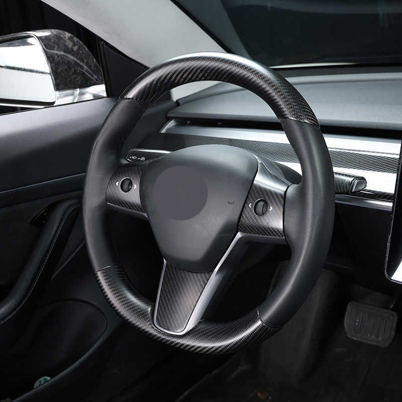 Nya riktiga kolfiber rattskyddsskalklistermärken för Tesla Model 3 2021 2022 Model Y Interiördelar Tillbehör