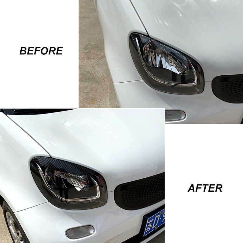 New For Benz Smart 453 Fortwo Forfour 2015-2020 Car Headlight Eyebrow Eyelid Cover Trim ABS Carbon Fiber Eye-Catching Decorative