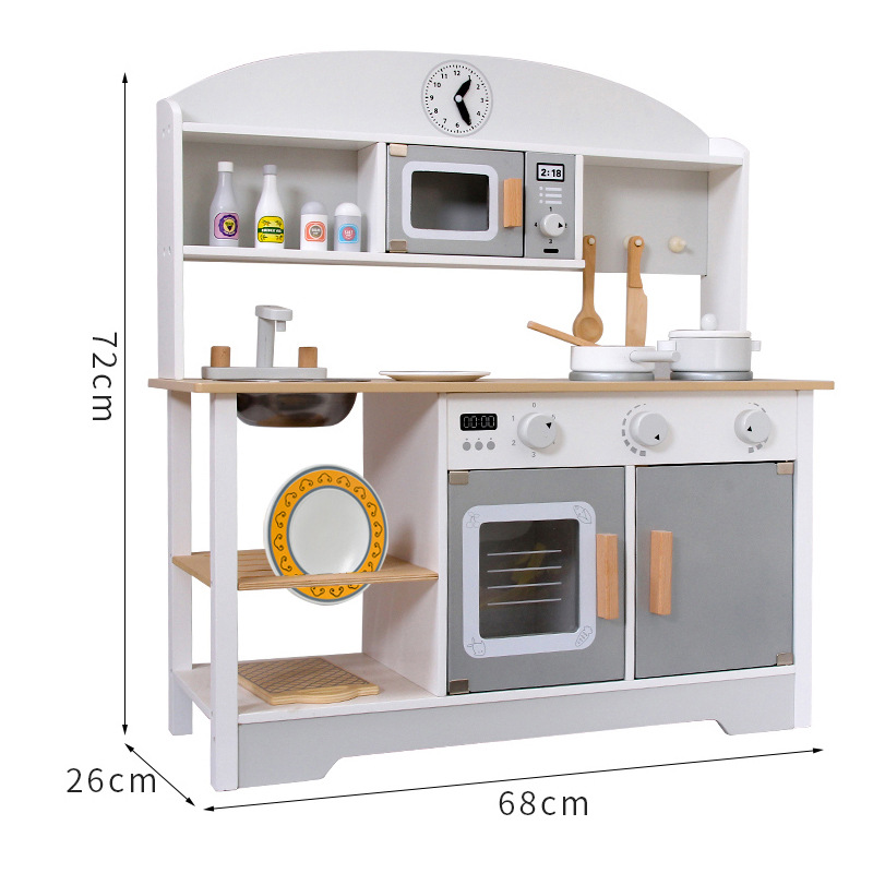 Conjunto de brinquedos de cozinha de utensílios de mesa de madeira artificial para crianças