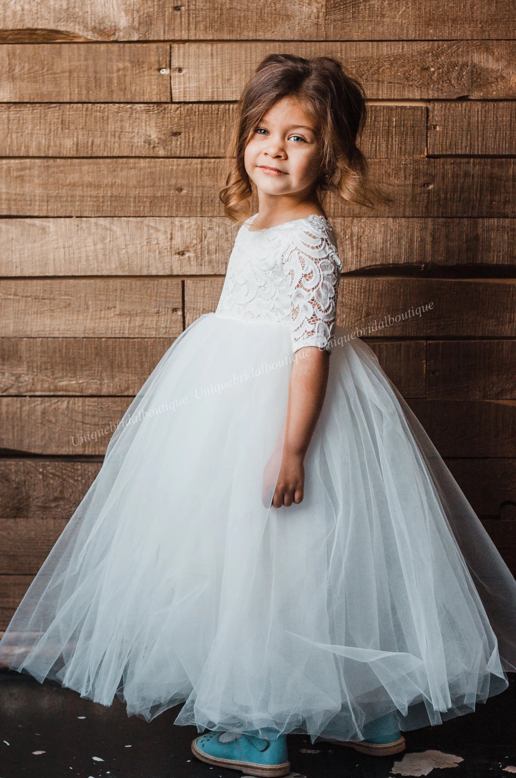 Dentelle Fleur Fille Robe Tutu Blanc Tulle Ballgown Robe De Première Communion Petit Enfant Infant Toddler Baptême Baptême Junior Demoiselle D'honneur Invité De Mariage Longueur Cheville