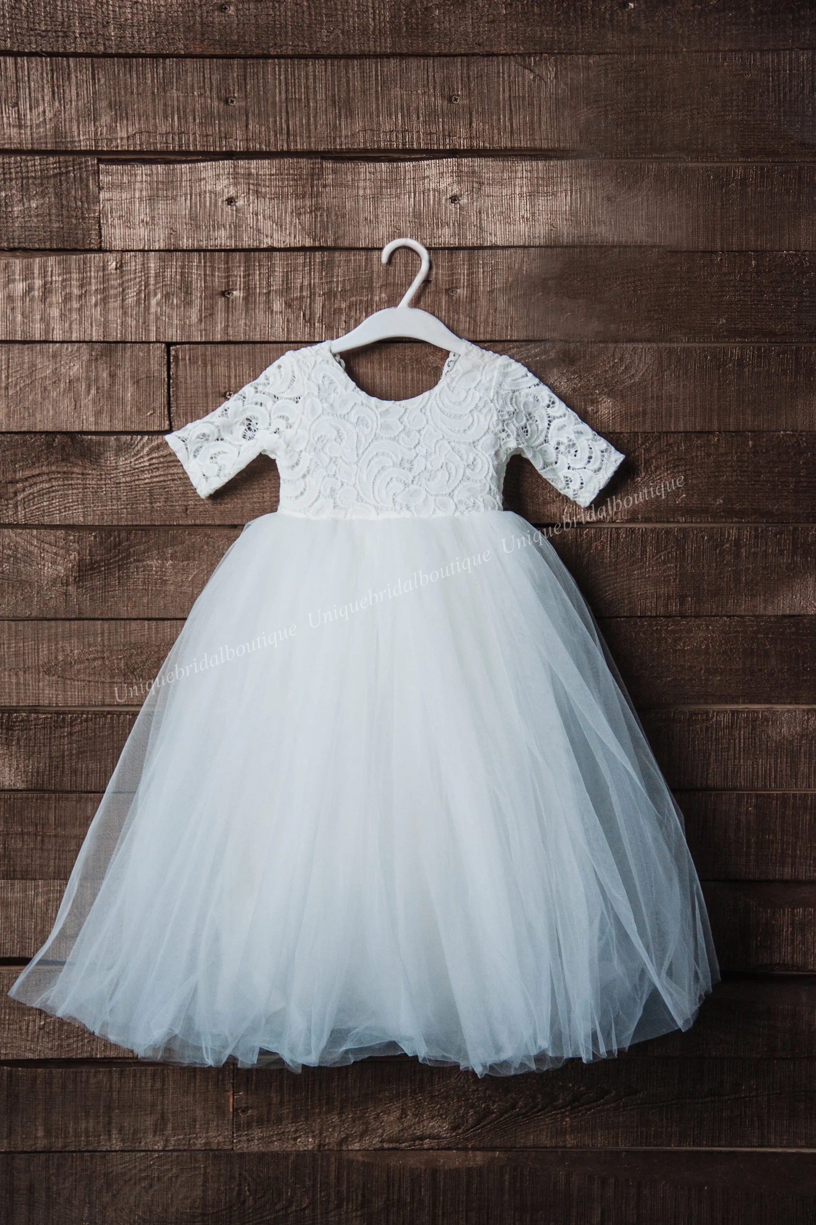 Dentelle Fleur Fille Robe Tutu Blanc Tulle Ballgown Robe De Première Communion Petit Enfant Infant Toddler Baptême Baptême Junior Demoiselle D'honneur Invité De Mariage Longueur Cheville