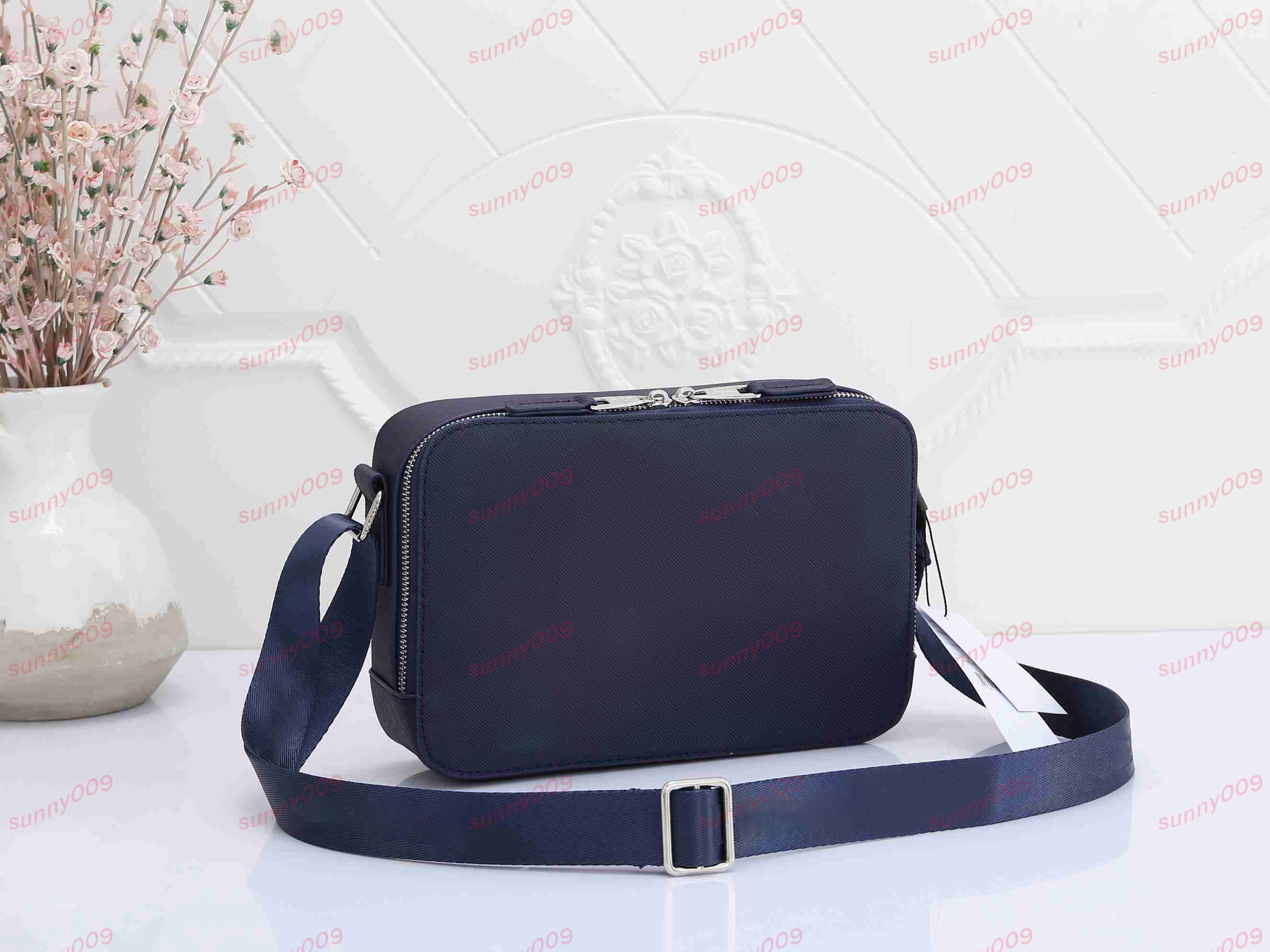 Bolsa de ombro preta azul real com zíper duplo bolsa transversal diagonal bolsa de câmera de luxo designer de banda larga crossbody bolsas
