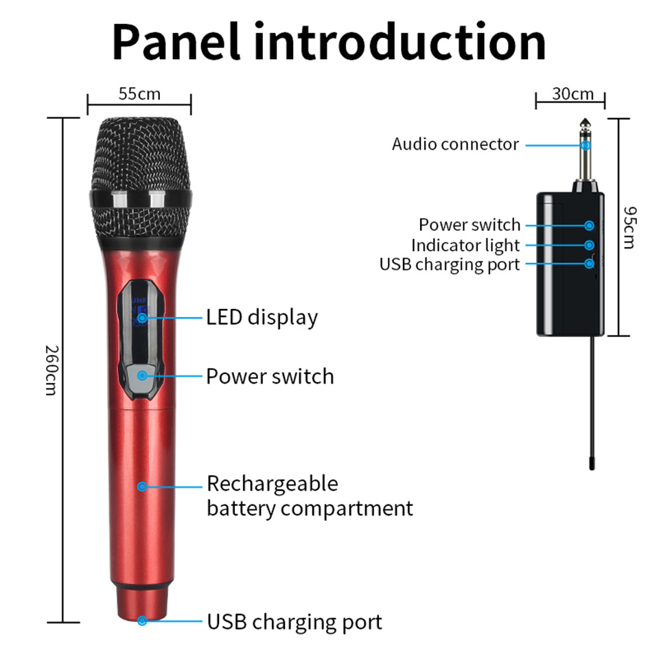 Microfoni wireless ricaricabili Mic Sistema di karaoke Canto domestico all'aperto Apparecchiature trasmissioni in diretta Microfono professionale conferenze audio