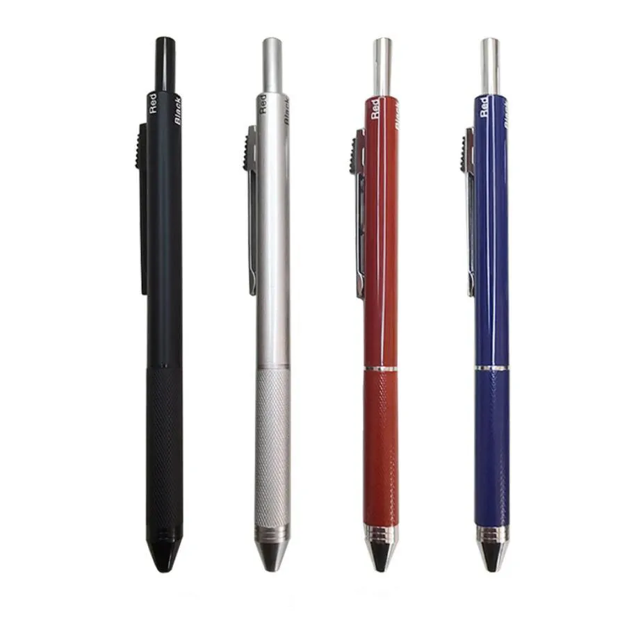 4 3 색의 1 개의 멀티 컬러 금속 펜 3 색 볼 펜 리필 및 자동 펜실 리드 학생 학교 용품 문구 다중 기능 펜 선물