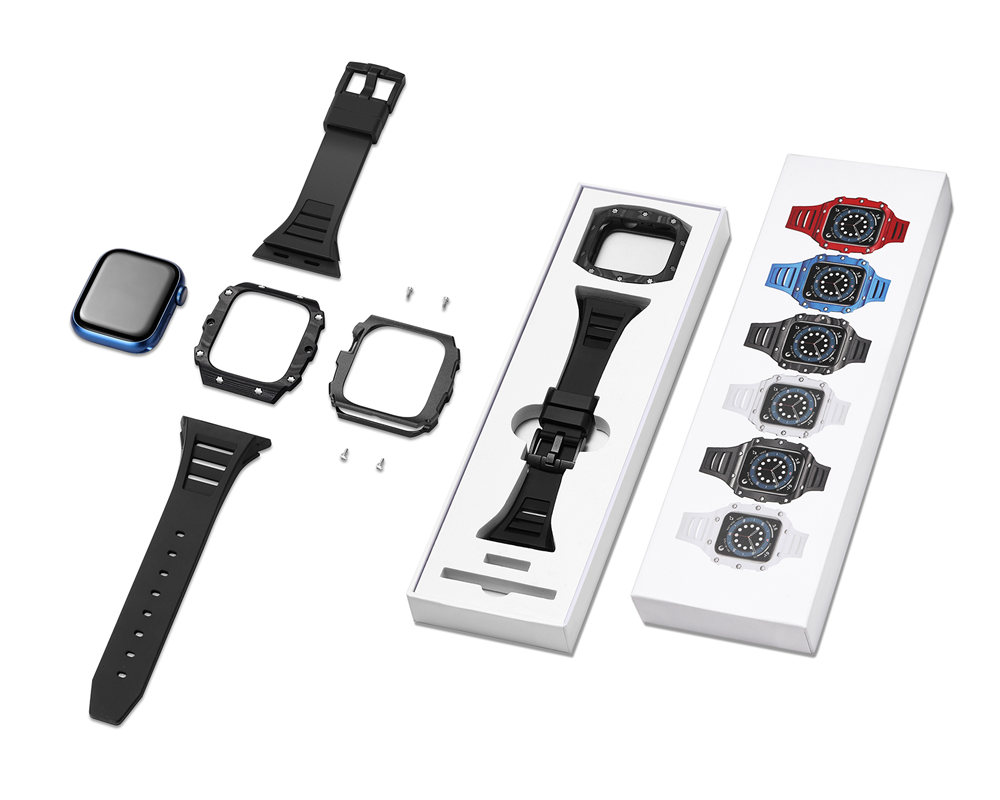 Apple Watch Serisi 8 7 6 5 4 SE için Orijinal Gerçek Karbon Fiber Kılıfı + Silikon Kayış AP Mod Kiti