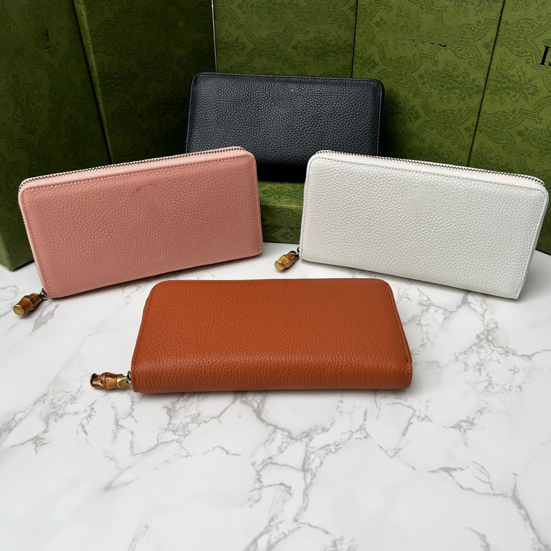 Klassieke Merk Vrouwen Portemonnee Bamboe Metalen Gesp Korte Portefeuilles Lederen Multi Card Ingebouwde Rits Zak Clutch Bags Luxe Dames Portemonnees Lange Opslag Portefeuilles