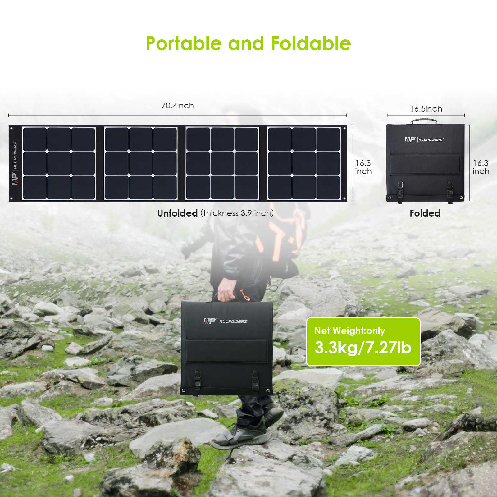 ALLPOWERS Flexible Foldable Solar Panel 120W / 200W High Efficience Solar Panel Kit Solar battery Charger For Camping Boat RV