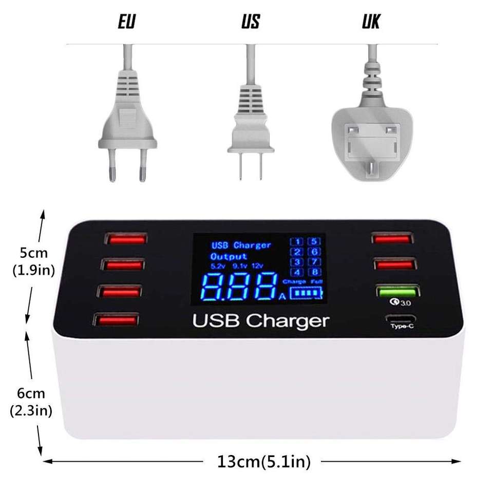 Quick Charge 3.0 Светодиодный дисплей Multi USB -зарядная станция 8 порт USB -зарядное устройство для мобильного телефона Wall Home Eu UK US Plug