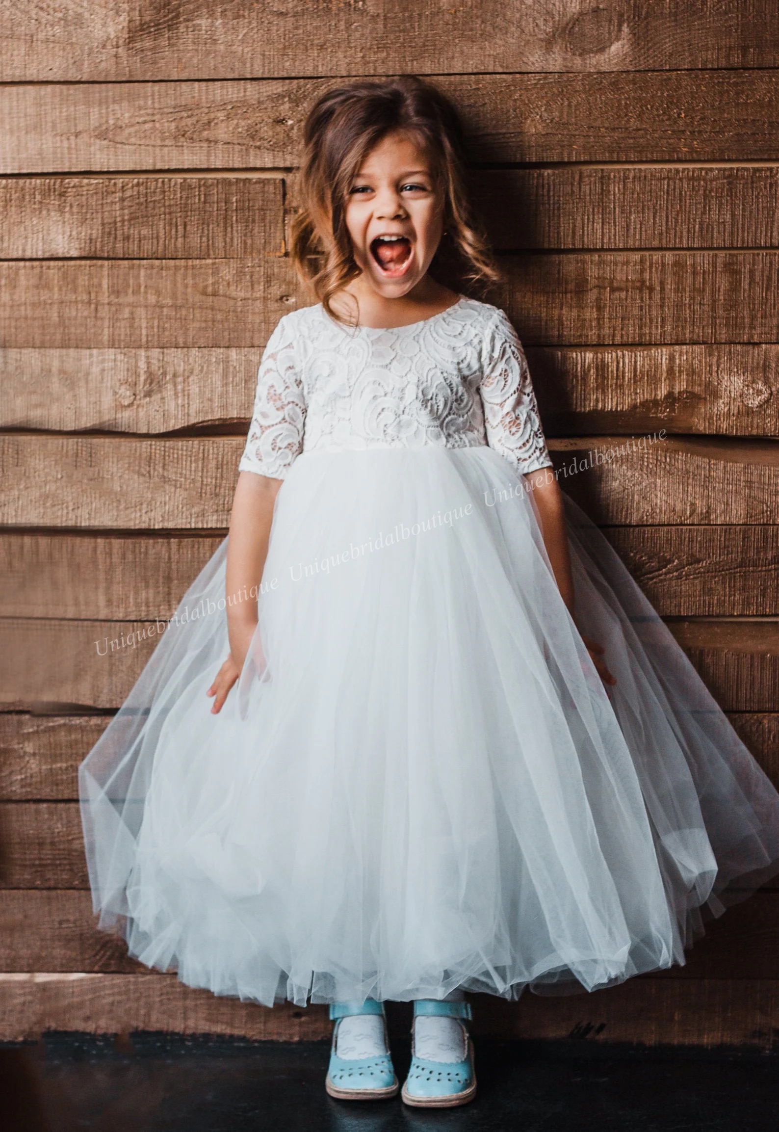 Dentelle Fleur Fille Robe Tutu Blanc Tulle Ballgown Robe De Première Communion Petit Enfant Infant Toddler Baptême Baptême Junior Demoiselle D'honneur Invité De Mariage Longueur Cheville