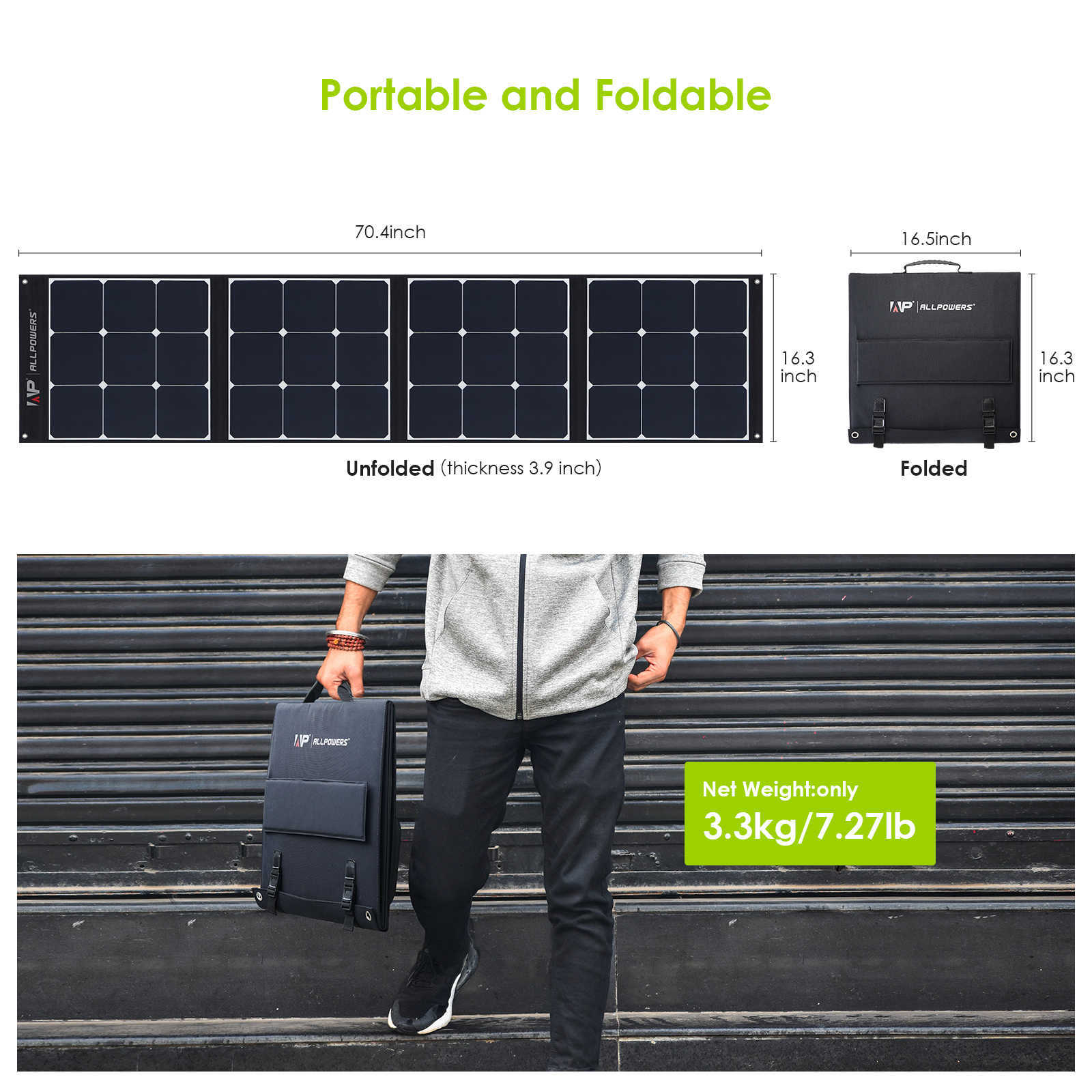 ALLPOWERS Flexible Foldable Solar Panel 120W / 200W High Efficience Solar Panel Kit Solar battery Charger For Camping Boat RV