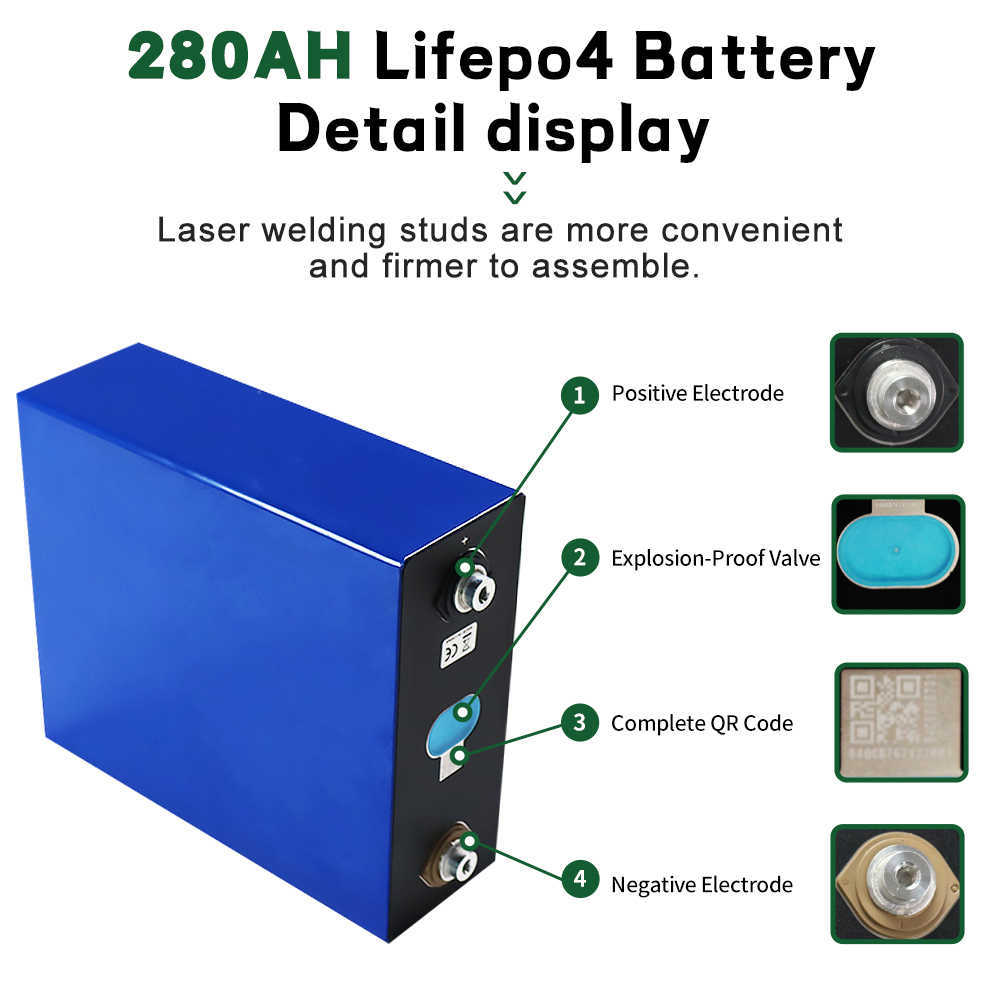 Lifepo4 280AH Battery 280K 3.2V 4/8/16/12V 24V 48V Lithium Iron Phosphate Battery Pack RV Golf Cart Boat Yacht Forklift