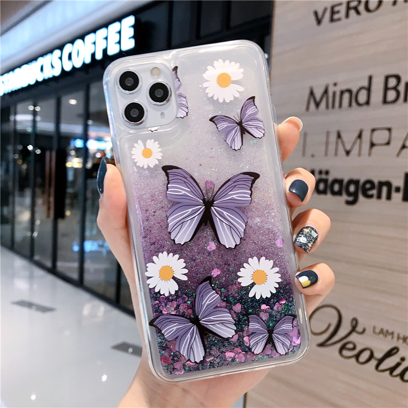 Papillon Quicksand Phone Case Liquid Protector pour iPhone 14 14plus 14pro max 13 12 11 Samsung Galaxy Note20 Ultra Note10 Note9 S23 S22 S21 FE A13 A32 A53 5G