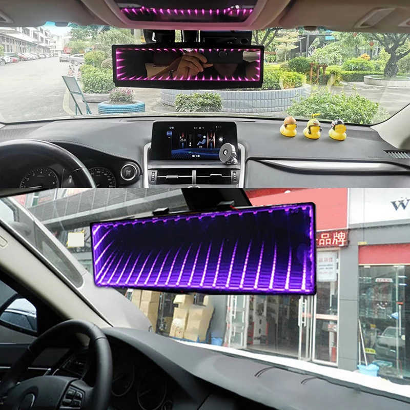 Nieuwe Auto Indoor 3D Achteruitkijkspiegel Verlichte LED Groot Gezichtsveld Auto Binnen Achteruitkijkspiegel Platte Spiegel Reflector Omgevingslicht