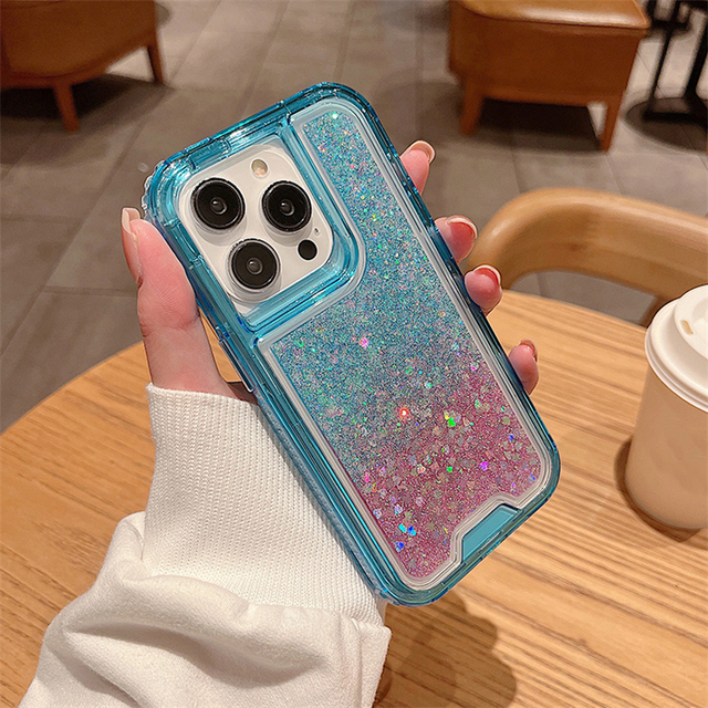 3 w 1 Gradient Glitter Sears Anti-Shock Bumper Case na iPhone 14 Pro Max 11 12 13 Pro Sparling Shockproof Clear Cover