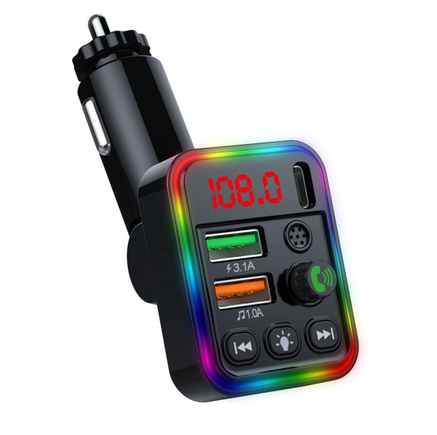 Car Fm Transmitter Handsfree Car Kit Colorful Led Backlight Wireless Radio Adapter 3.1a Dual Usb C PD Car Charger Mp3 Player P2 P3 P4 P18 P19 P20 P21 F22 P6