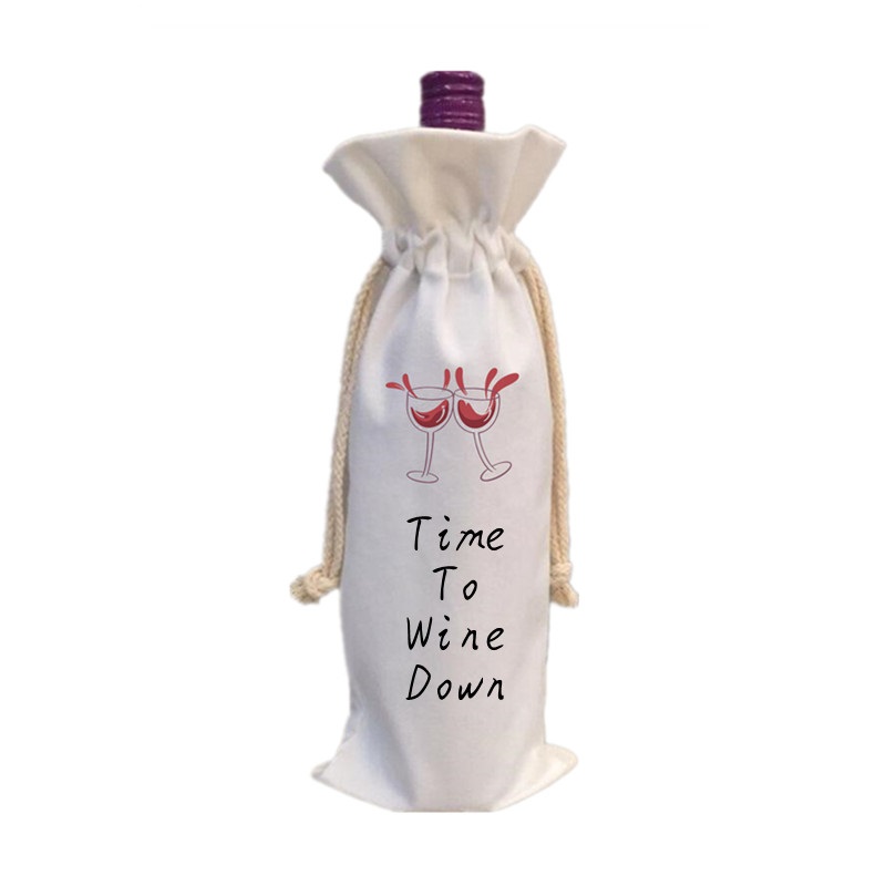 Sublimation Blanks Wedding Wine Bottle Gift Bags Canvas Wine Bag With Drawstring For Halloween Christmas Decoration JN12