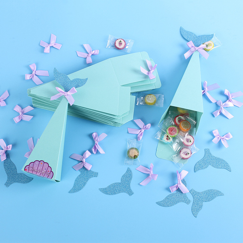 Cauda de sereia caixa de doces de casamento crianças pequena sereia decoração de festa de aniversário lanche biscoitos embalagem caixa de presente suprimentos para chá de bebê