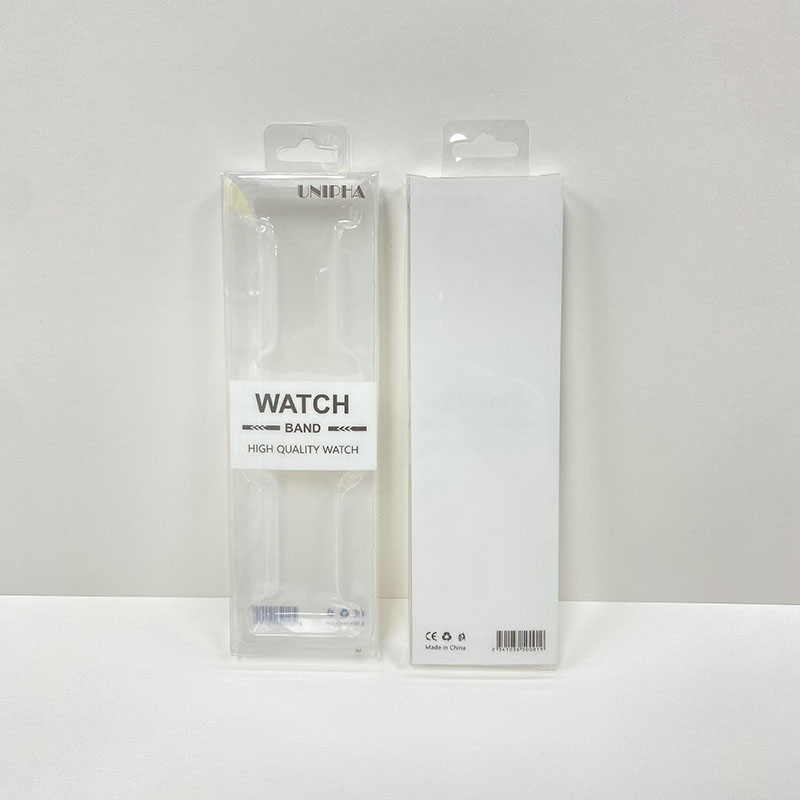 Weiße transparente Kunststoff-PVC-Blisterverpackung mit Innenfach für Apple Watch-Armband, Silikonarmband, Display, Einzelhandelsversand, 1000 Stück