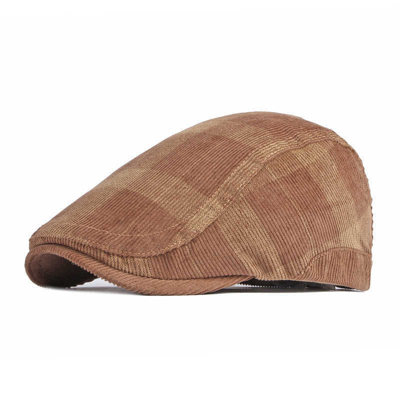 Berets Spring Autumn Corduroy Play Newsboy Flat Top Hat Manlig kvinnlig målare Beret G220612