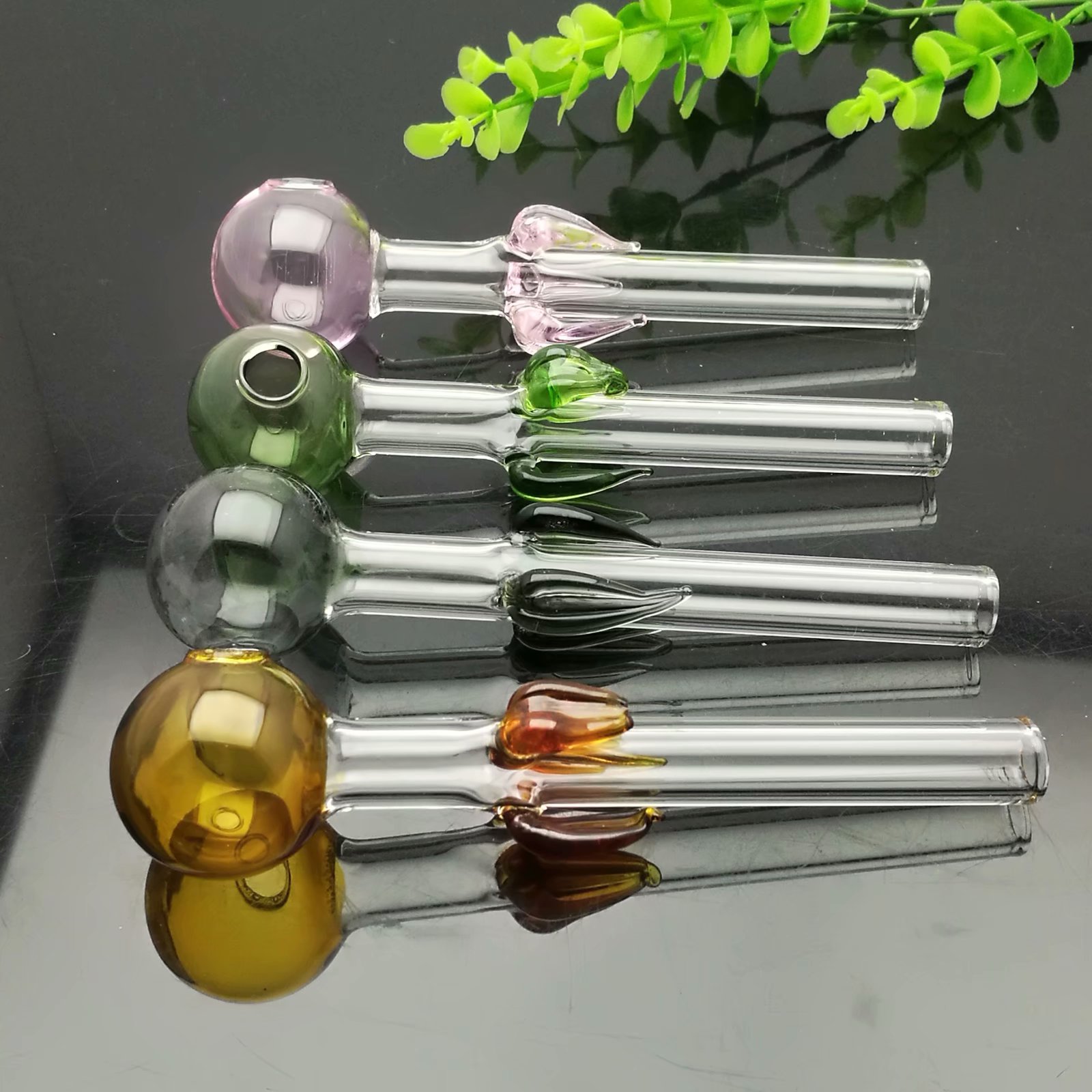 Tubos de vidrio Fabricación para fumar Cachimba soplada a mano Venta caliente Hojas de colores, vidrio y olla caliente con burbujas
