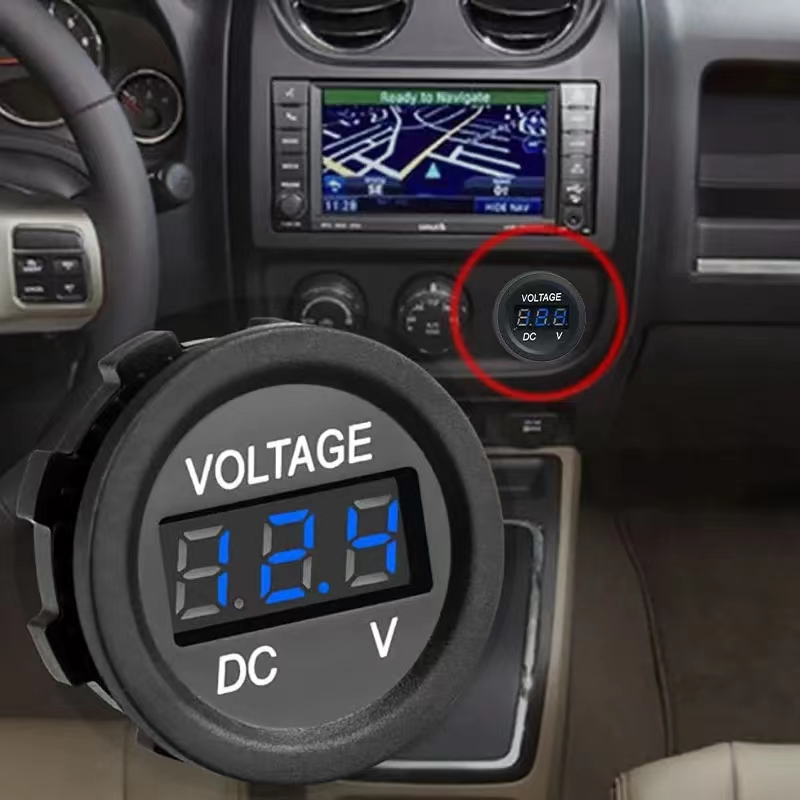 Voltmètre de voiture étanche à affichage numérique à LED Compteur de jauge de testeur de volt de batterie de tension ronde numérique pour moto bateau camion marin ATV UTV