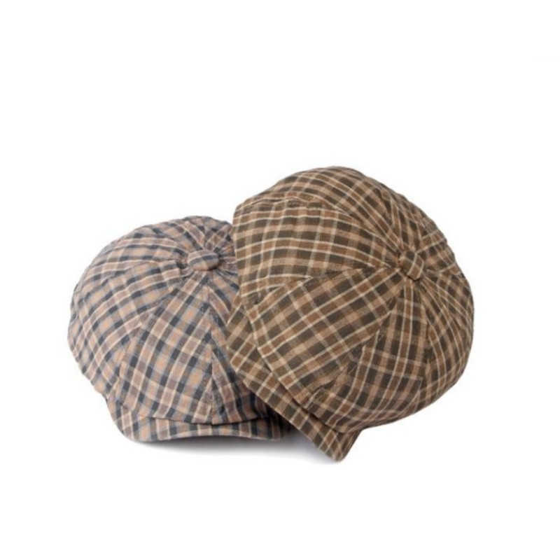 Bérets 2023 coton printemps été Plaid nouvelles garçons plat octogonal chapeau mâle et femme peintre béret 03 G230612