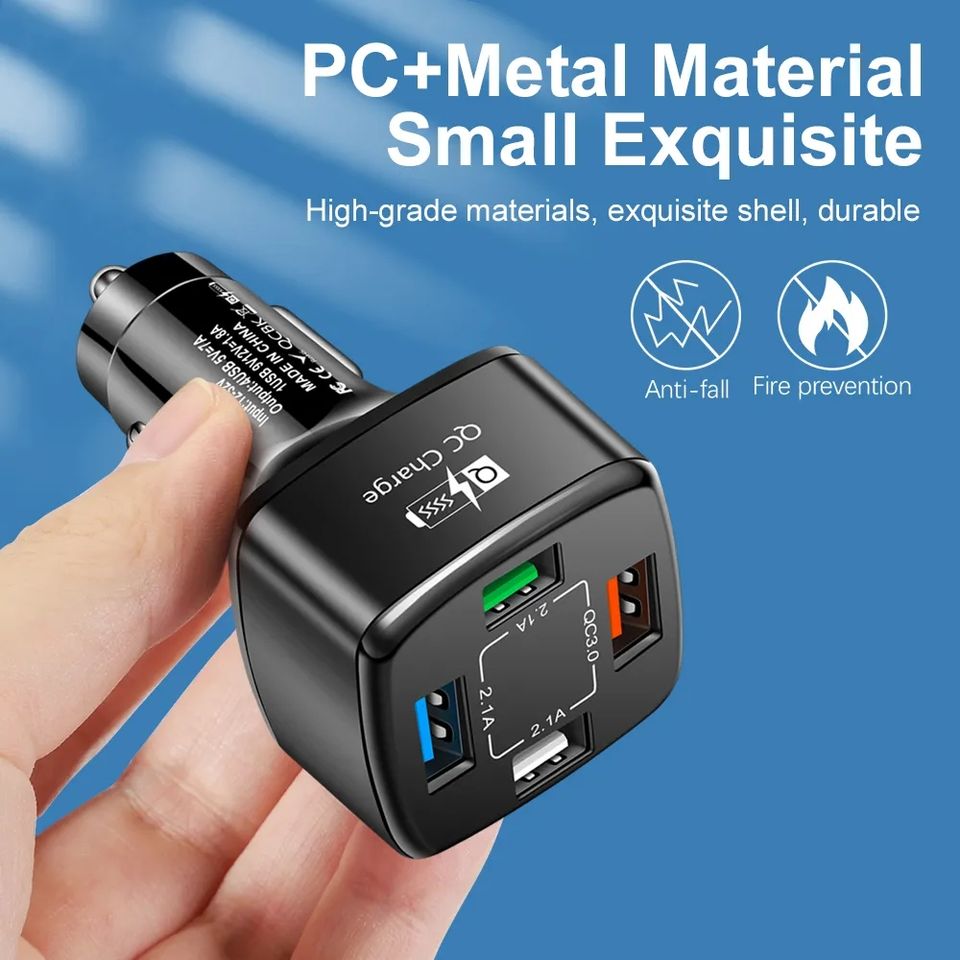 Vente en gros Mini chargeur de voiture portable 4USB QC3.0 18W chargeur de voiture multi-ports à charge rapide