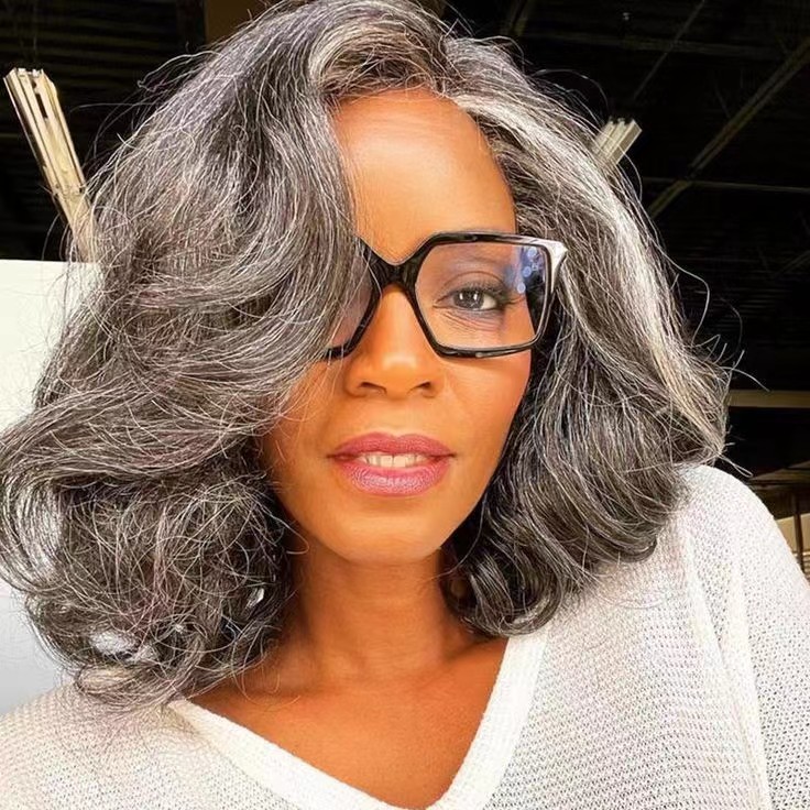 Salt and pepper gray and silver straight bob human hair wigs for mom and grandma non-lace cap easy beginners