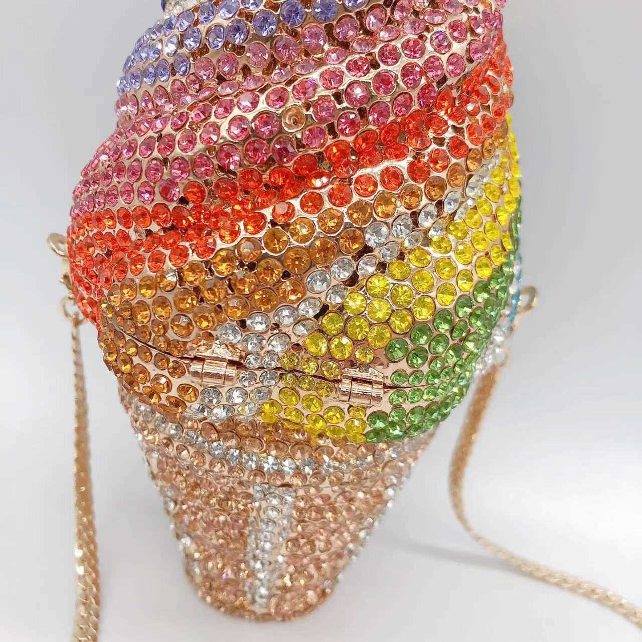 Totes Luxury Diamonds Ice Cream Borsa da sera Borse di cristallo Borsa a tracolla con strass arcobaleno Borsa a tracolla Borse firmate Pochette da sposa