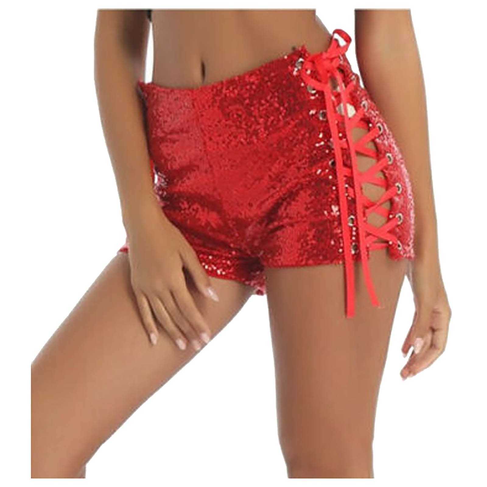 Grande taille paillettes taille haute Sexy bandoulière Shorts creux sport ample été pantalons de course vêtements pour femmes P230606