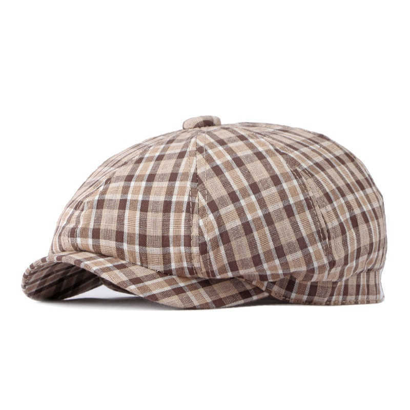 Bérets 2023 coton printemps été Plaid nouvelles garçons plat octogonal chapeau mâle et femme peintre béret 03 G230612