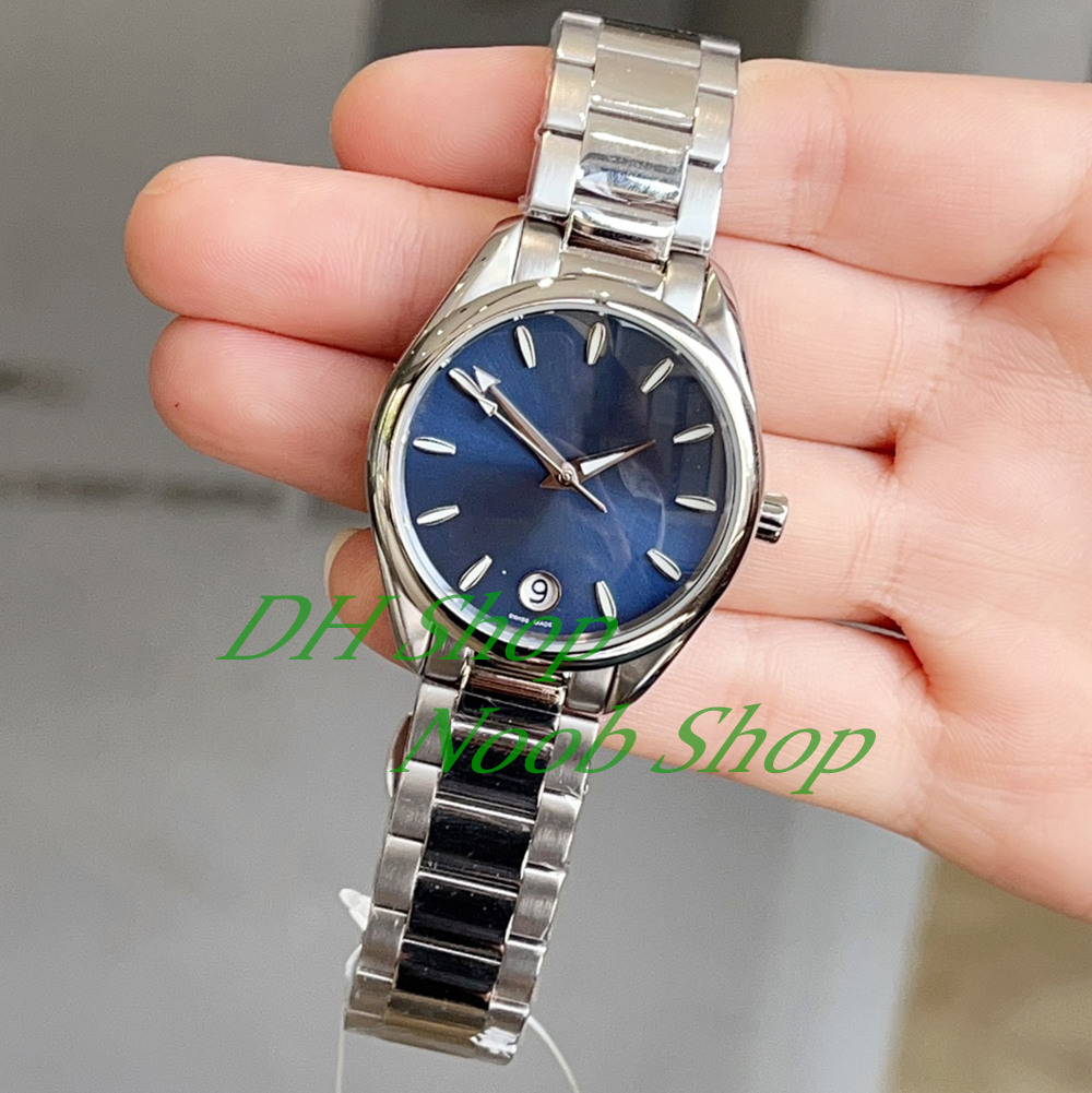 Luksusowy Seamaster Lady S 150 Modna Oliwka Zielona Ziemia Kwarcowa Bateria Prosta 316L Sapphire Sapphire Glow Waterproof Watch Fashion High End Gift Dift 34 mm Watch Box