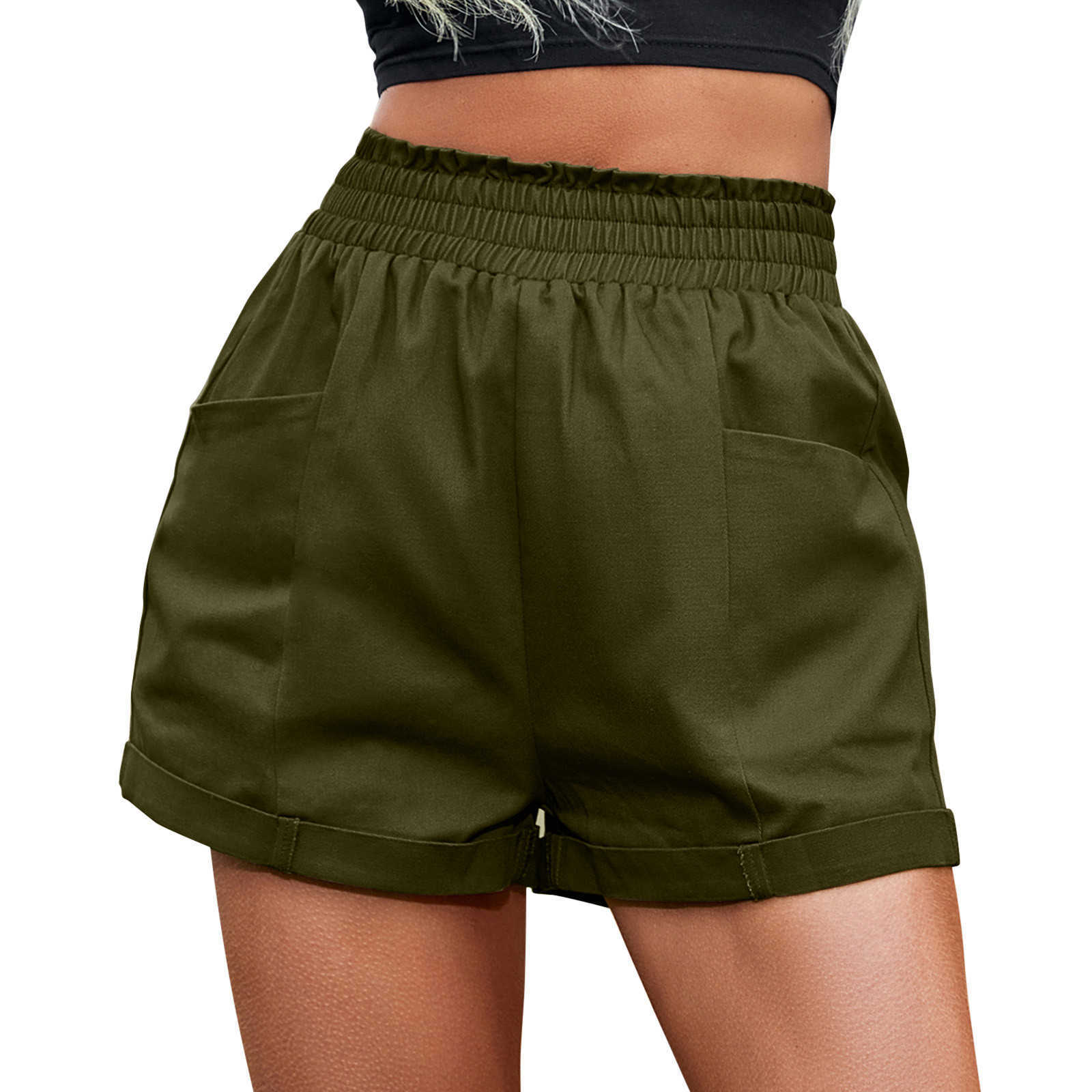 Women's Solid Color Short Trunks Straight Leg Elastic Pocket Skinny Shorts for Women Vacation Holiday Pantalones Cortos 2023 P230606