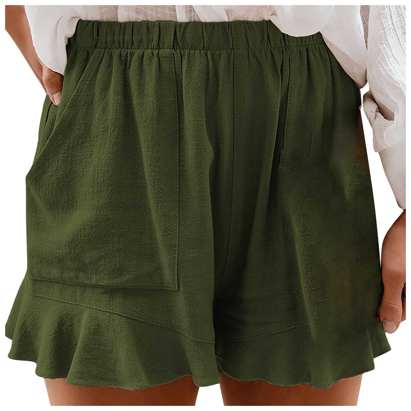 Shorts feminino casual bainha irregular de cor sólida confortável calça comprida verão manga curta roupas de rua soltas meia-calça Cortos novo P230606