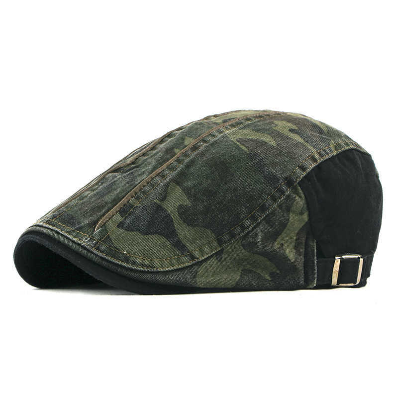 Berets Cotton Spring Camouflage Printing Bertet Men Flat Top Women's Paint Hat G220612