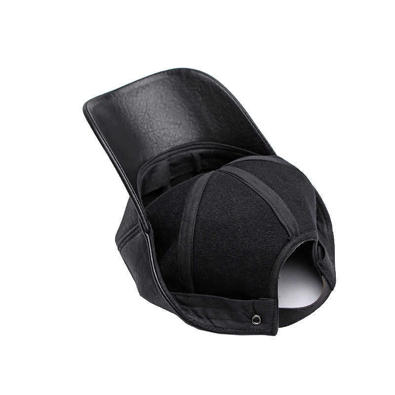 Ball Caps Autumn Winter 2023 Leather Cotton Warm Open baseball cap Adjustable Men's Outdoor Button Hat G230606