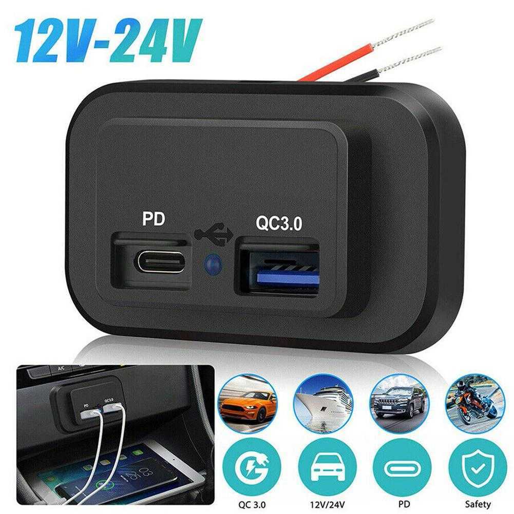 Yeni 12V/24V 36W QC3.0+PD Çift USB Port Şarj Cihazı Güç Adaptörü Su geçirmez LED Cep Telefonu Şarjı Outlet Paneli Araç Accessorie