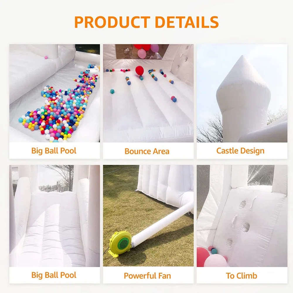 Commerica White Bounce House For Kids 13' X 8' full PVC bouncy castle With Slide mini bounce Ball Pit Air Blower free ship