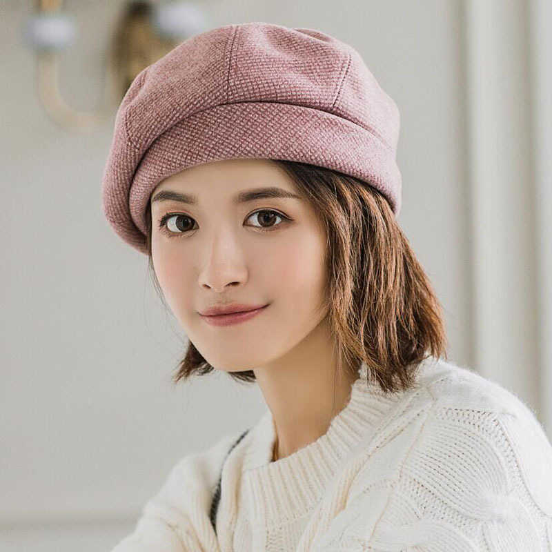 Berets Plaid Vintage Octagon Casual Autumn Girls 'Panama Wool Bert Elegant Winter Cotton Women's Hat G220612